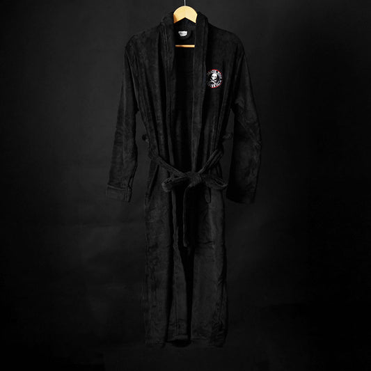 The front of the Death Wish Coffee Bone-Chiller Robe.