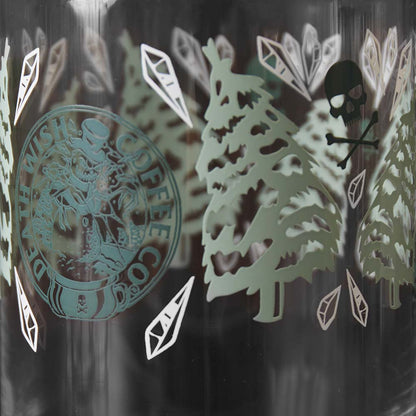 A close up of the frostbite design from the Death Wish Coffee Snow Daze Soda Can Glass Set.