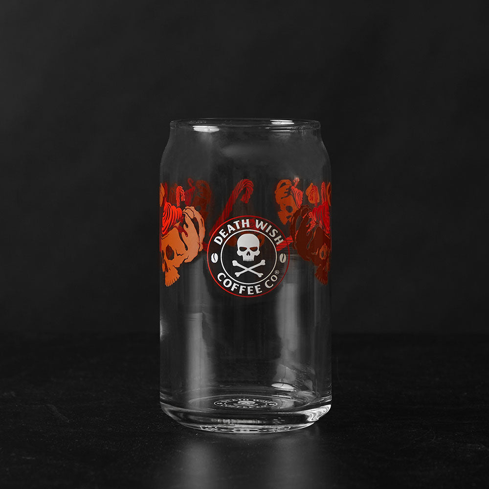 The peppermint design from the Death Wish Coffee Snow Daze Soda Can Glass Set.
