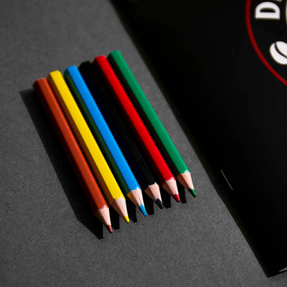 The Death Wish Coffee Medallion Meditations Coloring Book colored pencils.