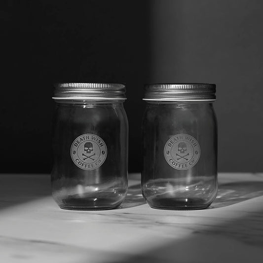 The Death Wish Coffee Coal Brew Mason Jar Set.