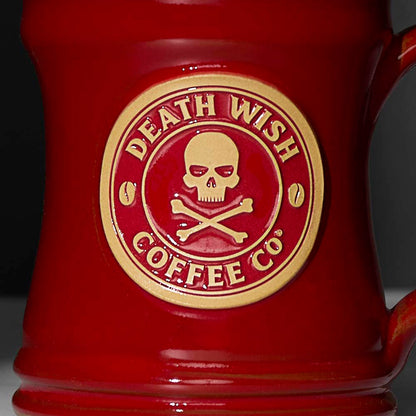 The front of the red Death Wish Coffee Naughty or Nice Mug.