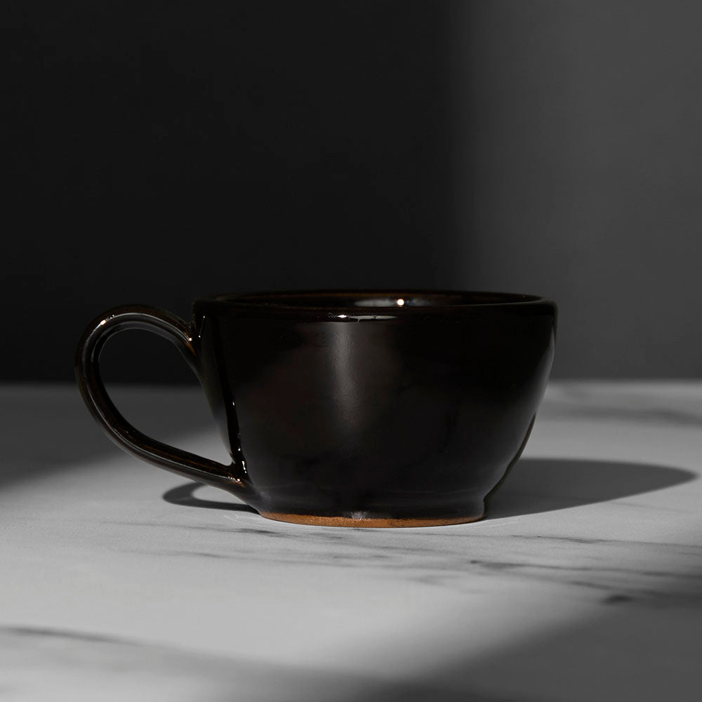 The back of the Black Death Wish Coffee Double or Nothing Ceramic Espresso Mug.