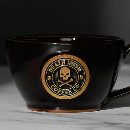 The Black Death Wish Coffee Double or Nothing Ceramic Espresso Mug.