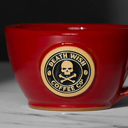 The Red Death Wish Coffee Double or Nothing Ceramic Espresso Mug.