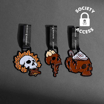 The Death Wish Coffee Deck the Skulls Ornament Set.