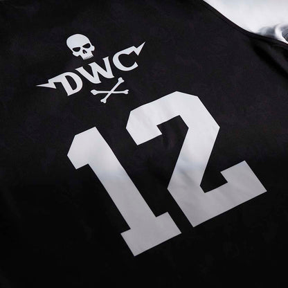 A close up of the back of the Death Wish Coffee What The Ruck Rugby Jersey.