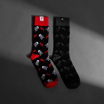 Both pairs of the Death Wish Coffee Bolts 'n' Bones Socks (2 Pack).