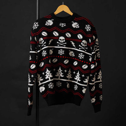 The front of the Death Wish Coffee What The Elf Ugly Sweater.