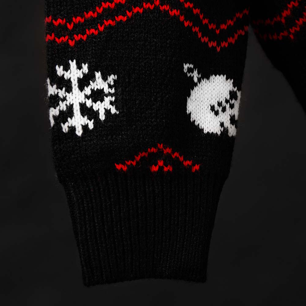 The sleeve of the Death Wish Coffee What The Elf Ugly Sweater.