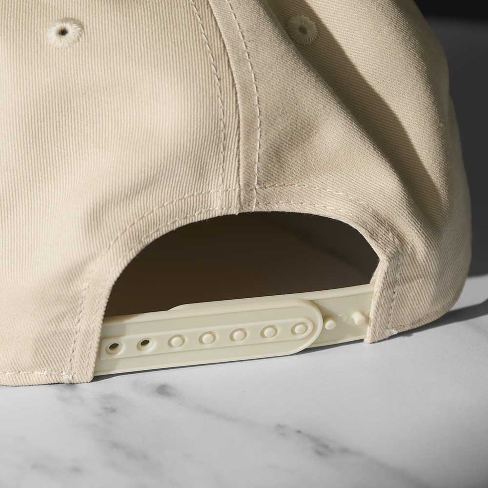 The back of the Death Wish Coffee Cream and Coffee Snapback.