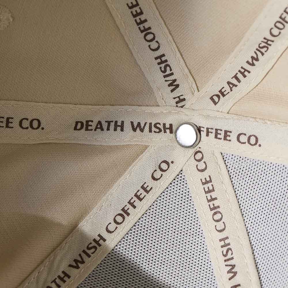 The interior of the Death Wish Coffee Cream and Coffee Snapback.