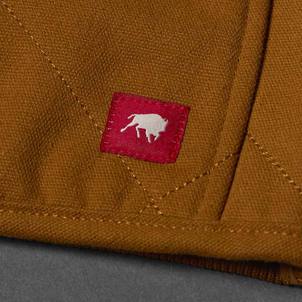 A detail shot of the Death Wish Coffee Rough Cut Canvas Jacket.