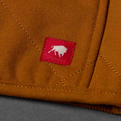 A detail shot of the Death Wish Coffee Rough Cut Canvas Jacket.