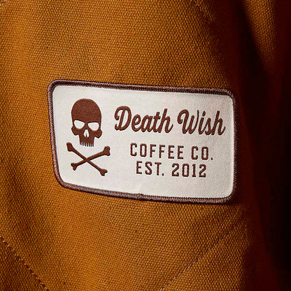 A detail shot of the Death Wish Coffee Rough Cut Canvas Jacket.
