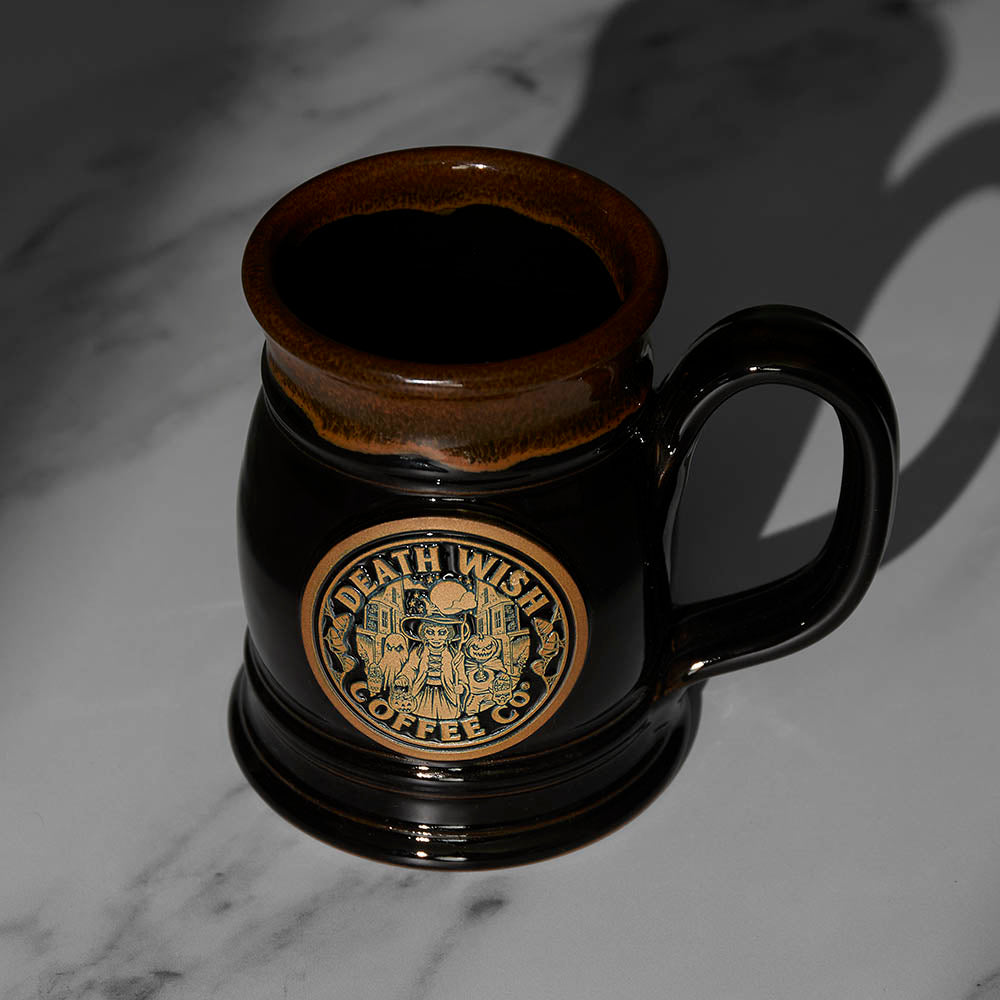A top down view of the Death Wish Coffee Trick or Treat Tankard.