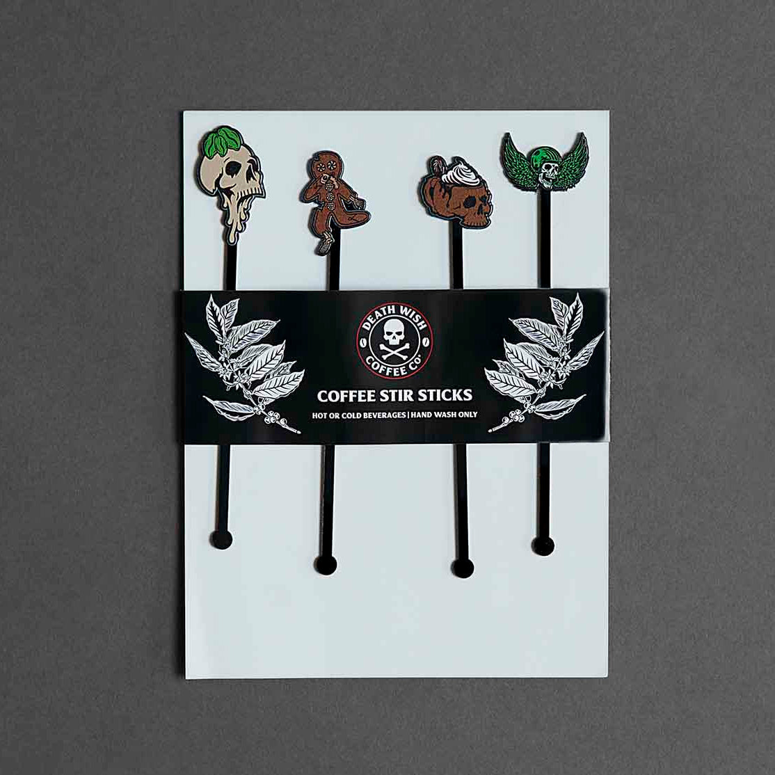The Death Wish Coffee Flavor Skull Stir Stick Set.