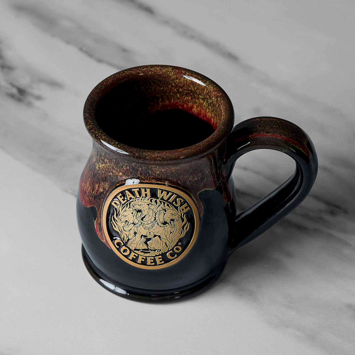 A top down view of the Death Wish Coffee Hell Hound Mug.