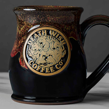 A detail shot of the Death Wish Coffee Hell Hound Mug.