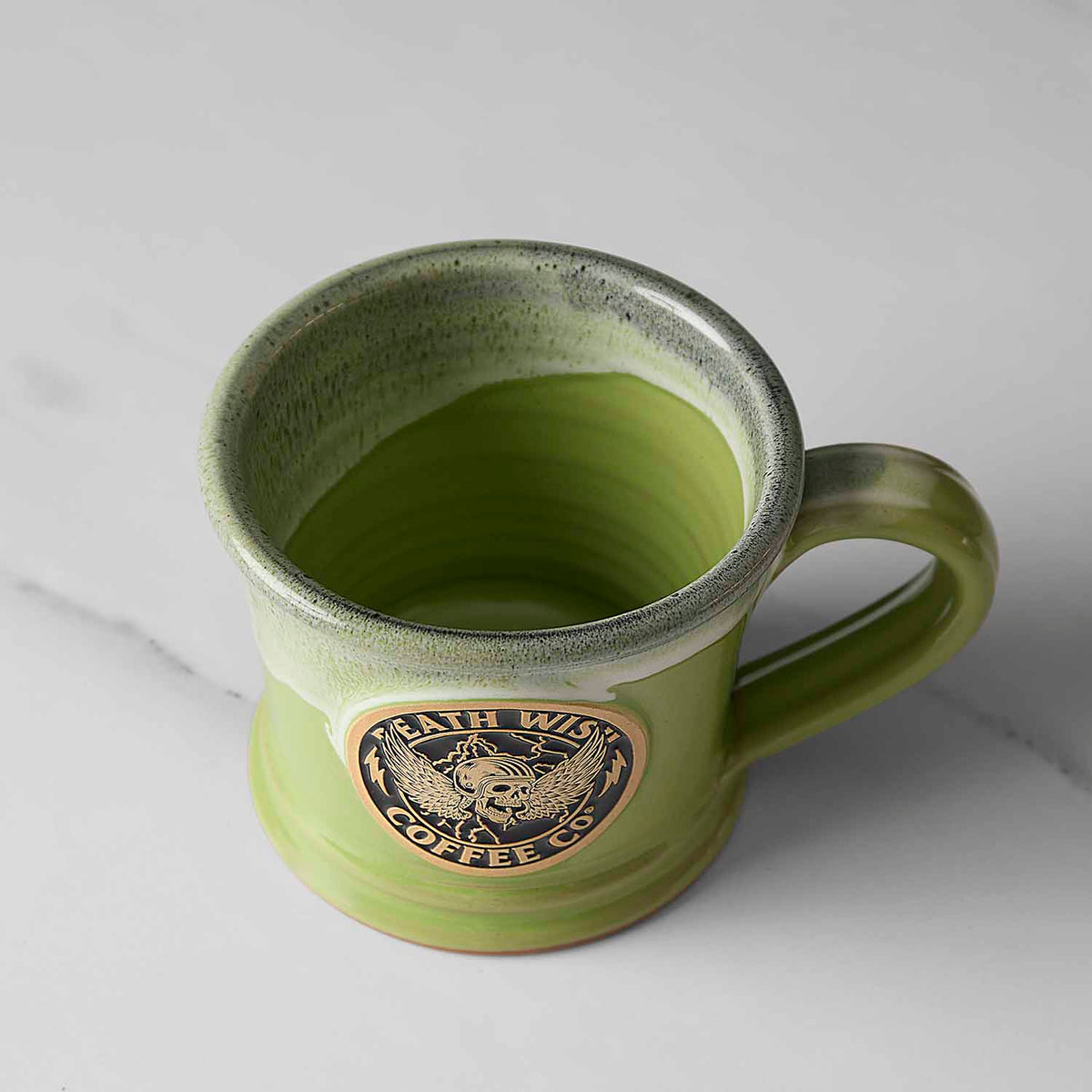 A top down view of the Death Wish Coffee Power Surge Mug.