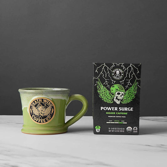 Buy the Death Wish Coffee Power Surge Single-Serve Pod Bundle for a chance to win a Free Golden Ticket Mug.