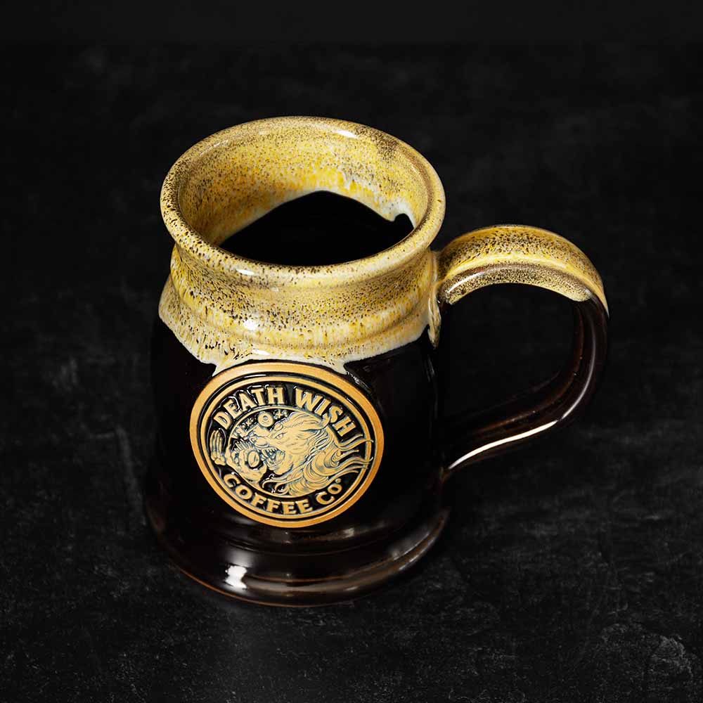 A top down view of the Death Wish Coffee Two Faced Tankard.