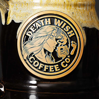 The human medallion on the Death Wish Coffee Two Faced Tankard.