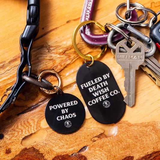 Shop the Death Wish Coffee Chaos and Coffee Pet Tag Set.