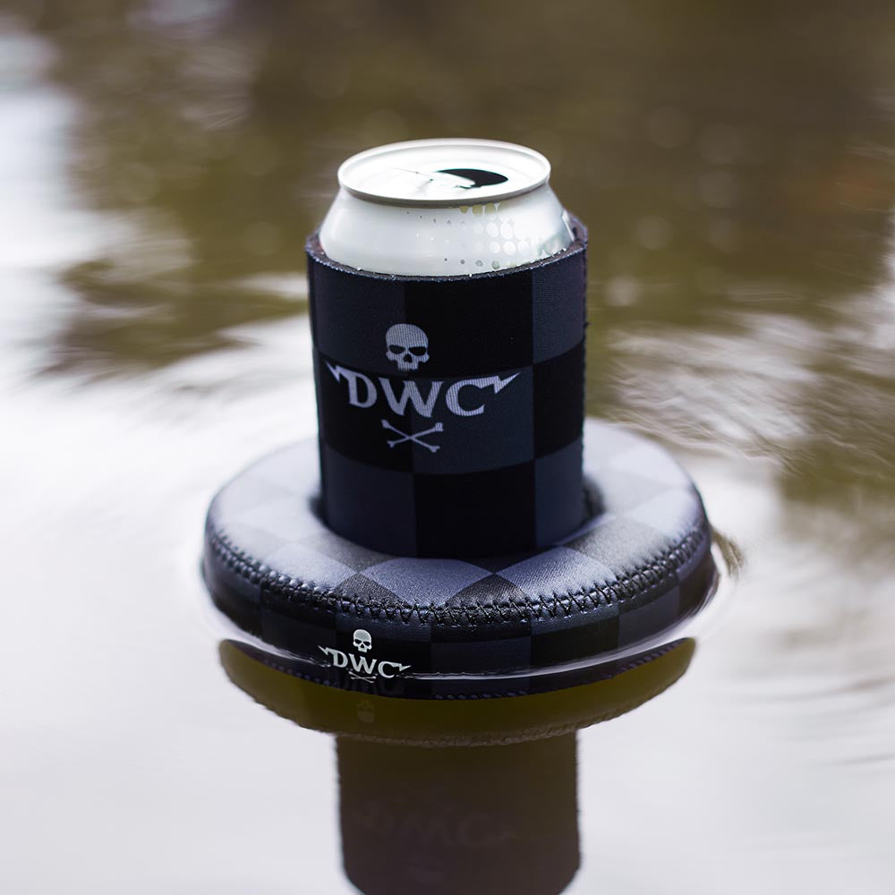 Death Wish Coffee Float Away Koozie Set floating on water.