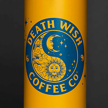 A close up of the Death Wish Coffee Divine Balance Klean Kanteen.