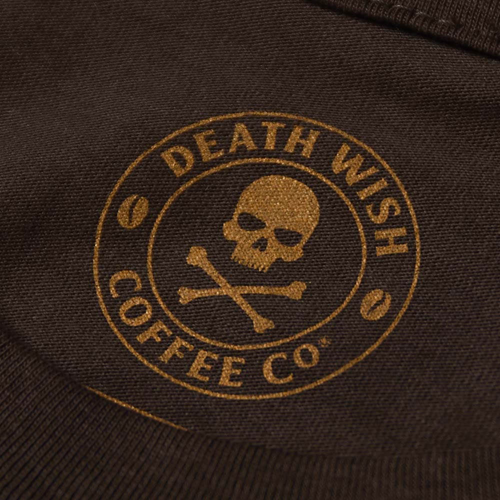 The interior neck label of the Death Wish Coffee Maple Cinnamon Tee.