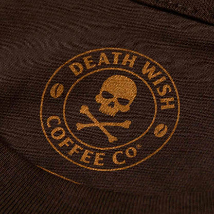 The interior neck label of the Death Wish Coffee Maple Cinnamon Tee.