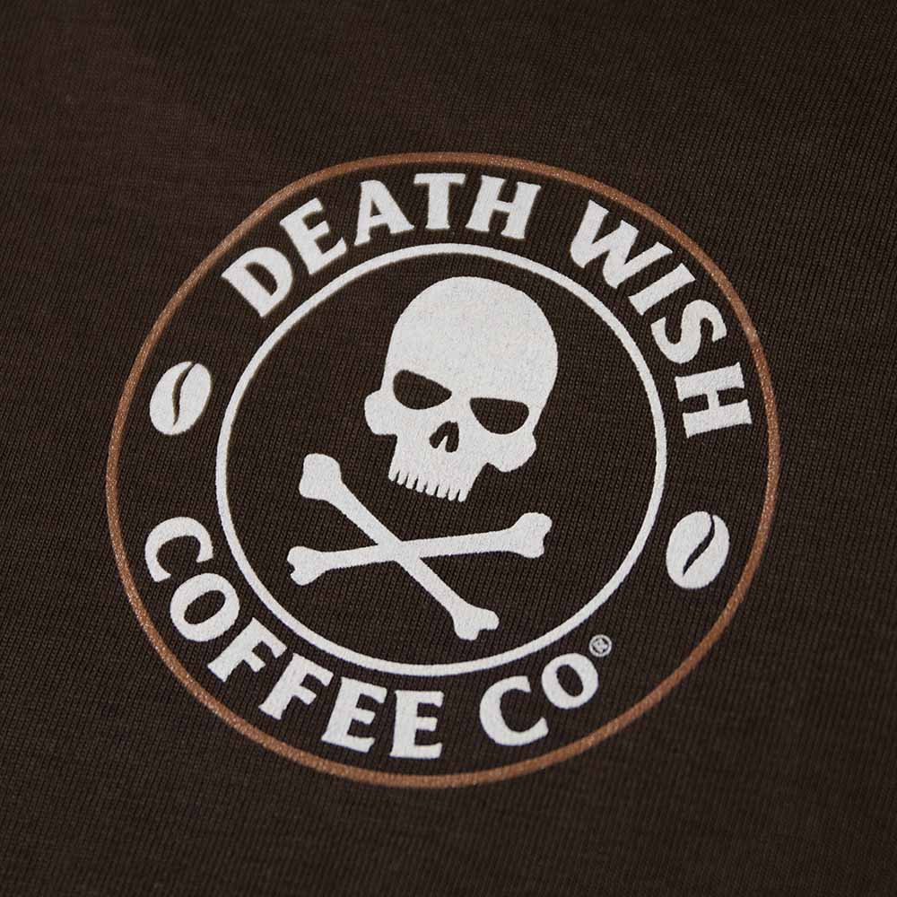 A close up of the back neck of the Death Wish Coffee Maple Cinnamon Tee.