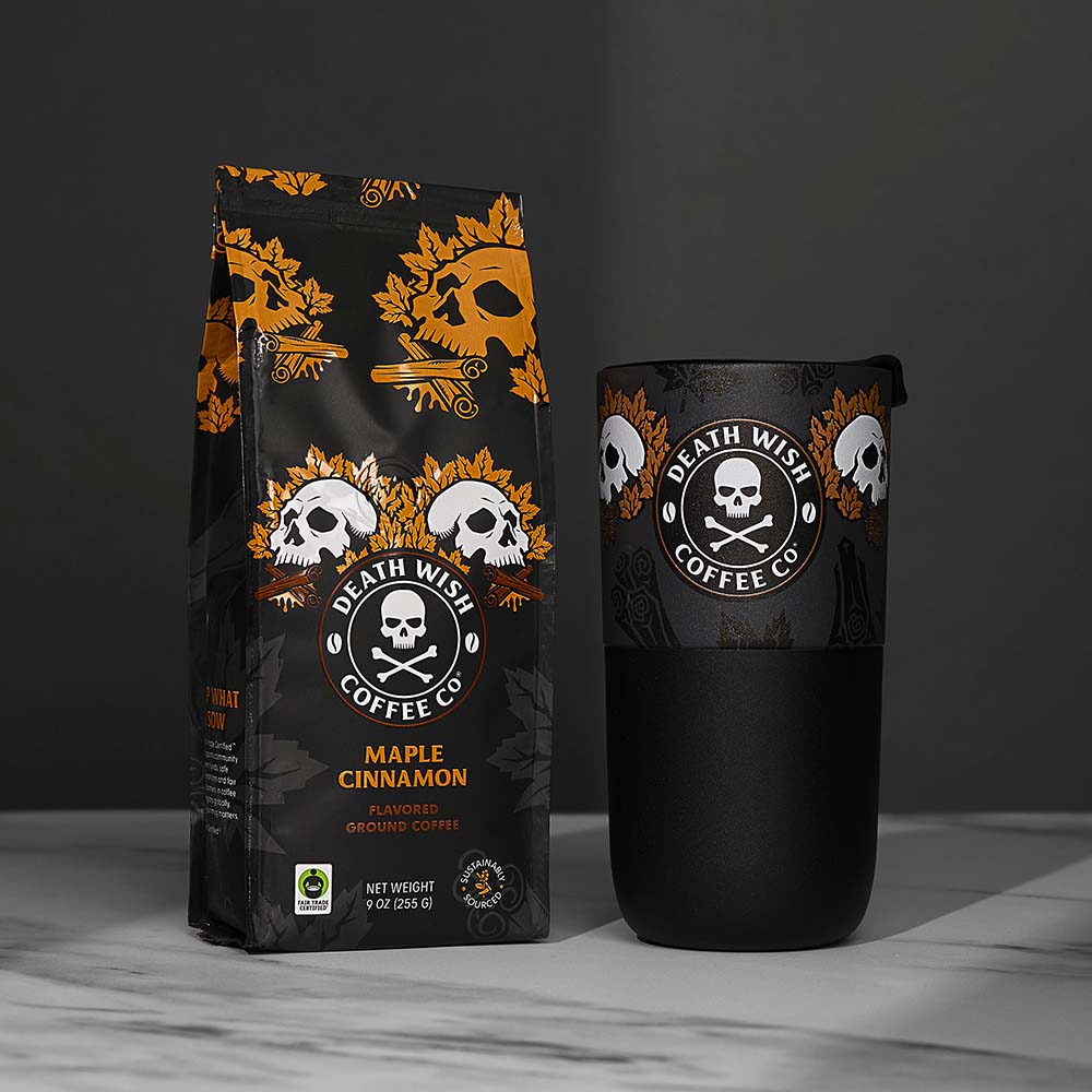 Double down on cinn with the Death Wish Coffee Maple Cinnamon Klean Kanteen Bundle.