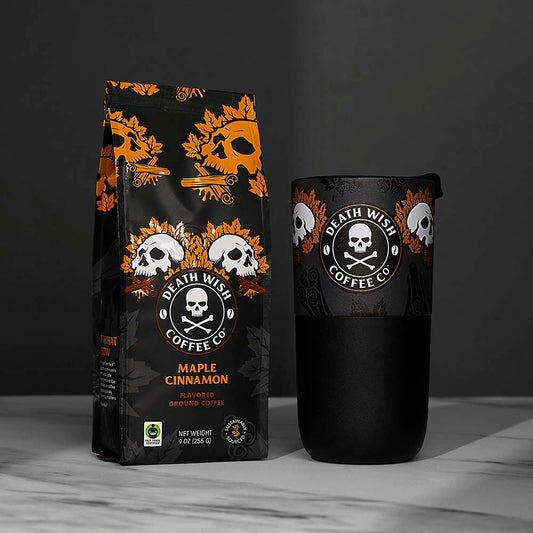 Double down on cinn with the Death Wish Coffee Maple Cinnamon Klean Kanteen Bundle.