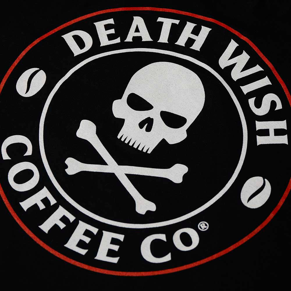 A close up of the back of the Death Wish Coffee Nothing to Hide Pocket Tee.