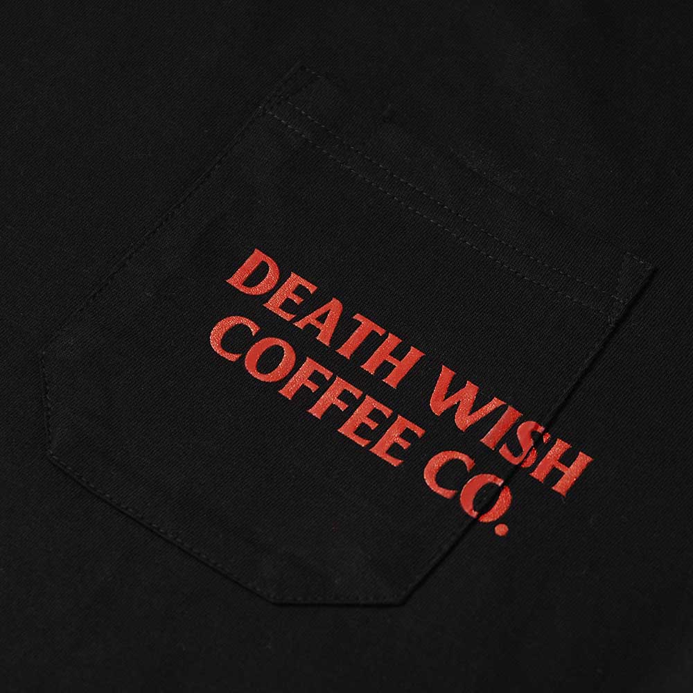 A close up of the Death Wish Coffee Nothing to Hide Pocket Tee.