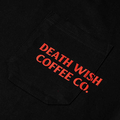 A close up of the Death Wish Coffee Nothing to Hide Pocket Tee.