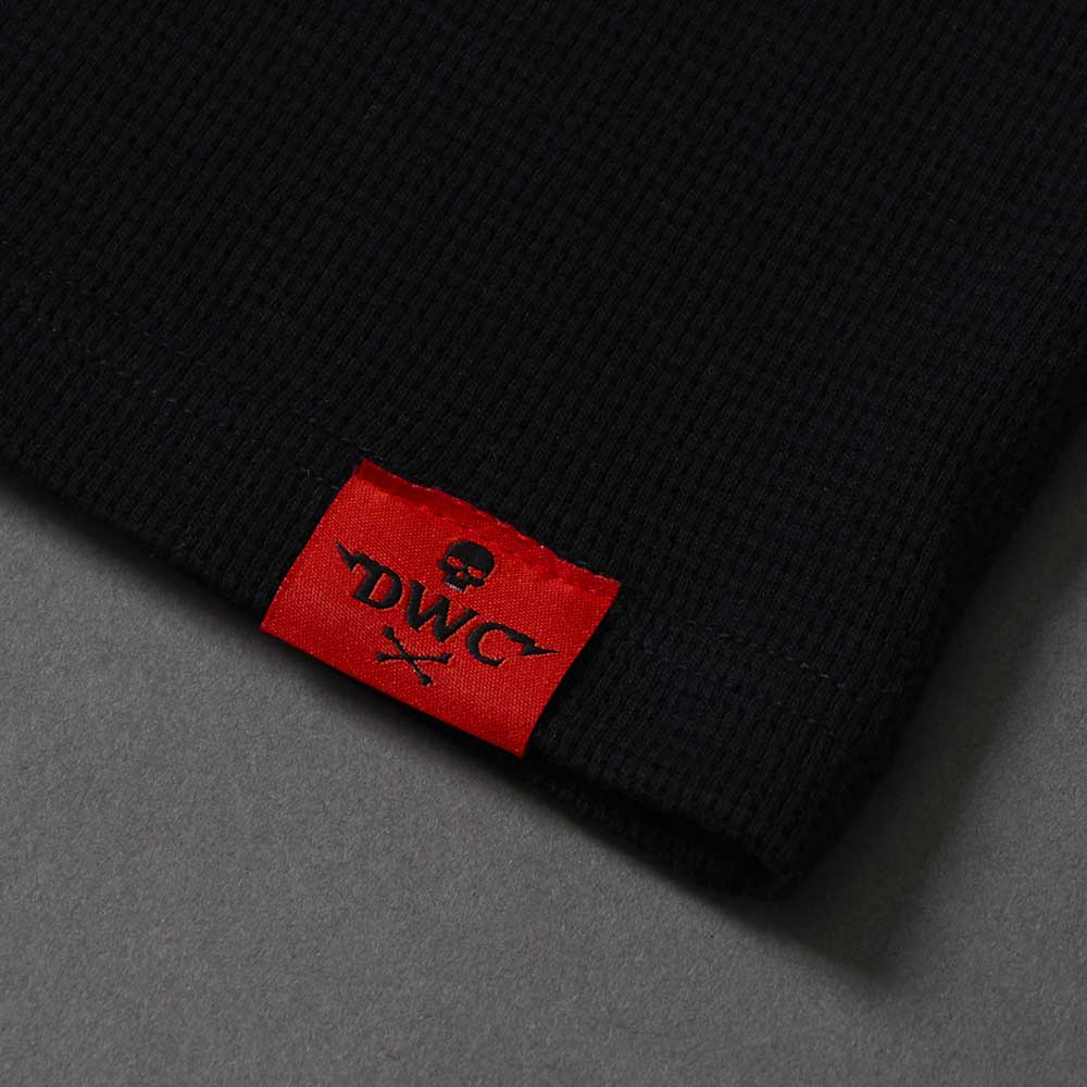 The woven label on the Death Wish Coffee Self Centered Waffle Knit.