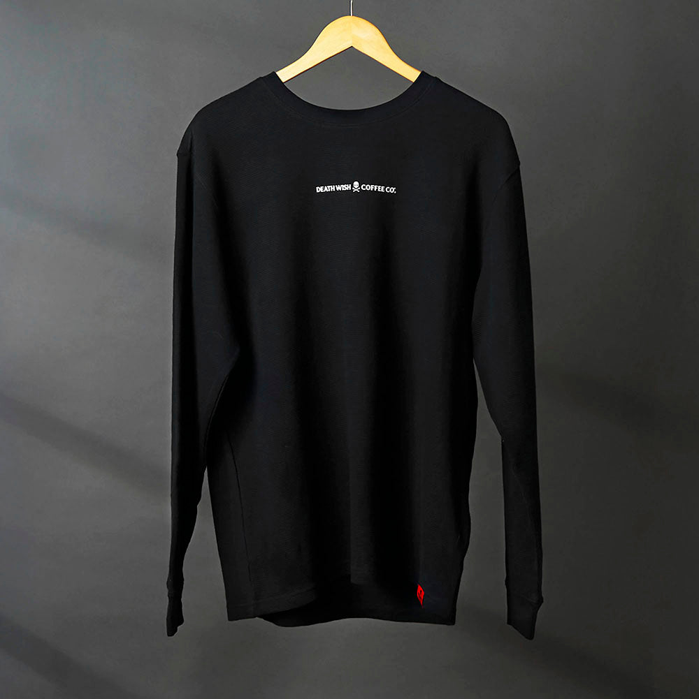 The front of the Death Wish Coffee Self Centered Waffle Knit.