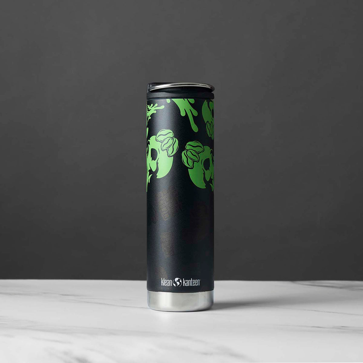 The back of the Death Wish Coffee White Chocolate Pistachio Klean Kanteen (20oz).
