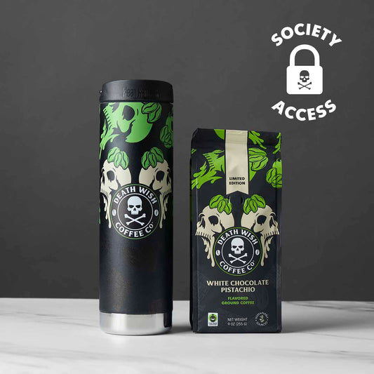 Unlock society access to the Death Wish Coffee White Chocolate Pistachio Ground Bundle.