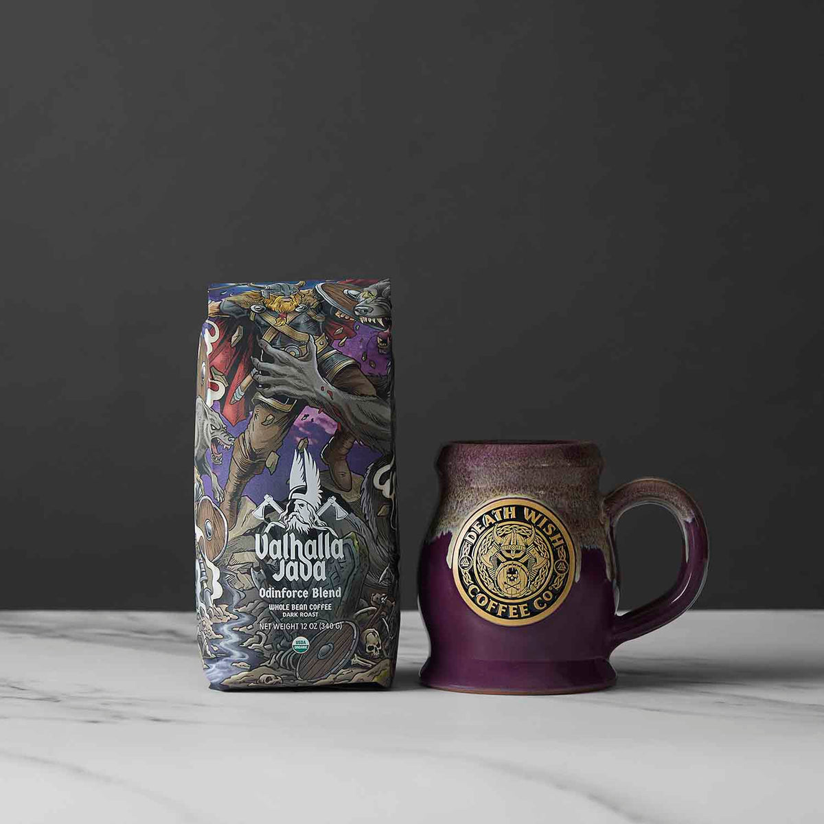 The front of the Death Wish Coffee Valhalla Java Brewed for Battle Bundle.