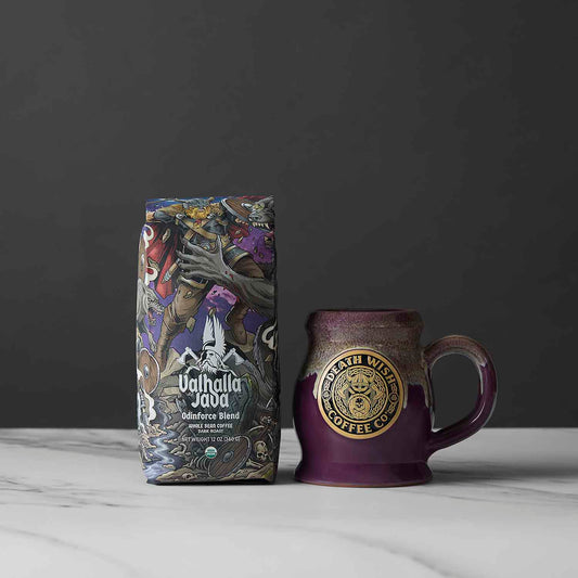 The front of the Death Wish Coffee Valhalla Java Brewed for Battle Bundle.