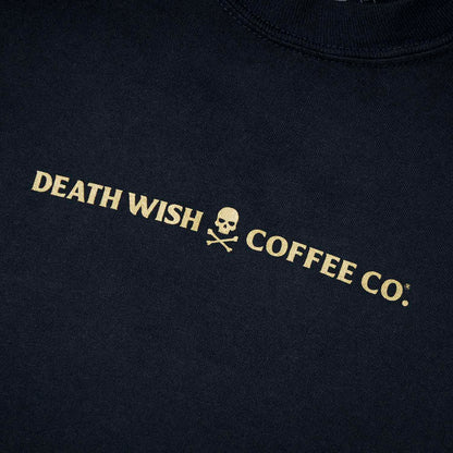 A detail shot of the front of the Death Wish Coffee Gates of Valhalla Long Sleeve.