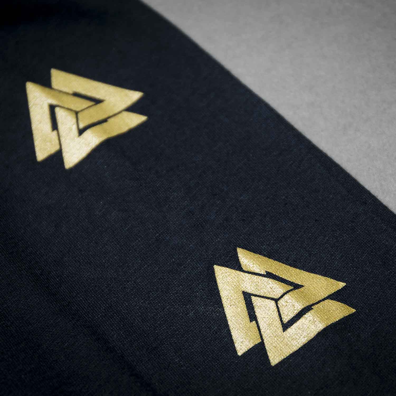 A detail shot of the sleeve of the Death Wish Coffee Gates of Valhalla Long Sleeve.