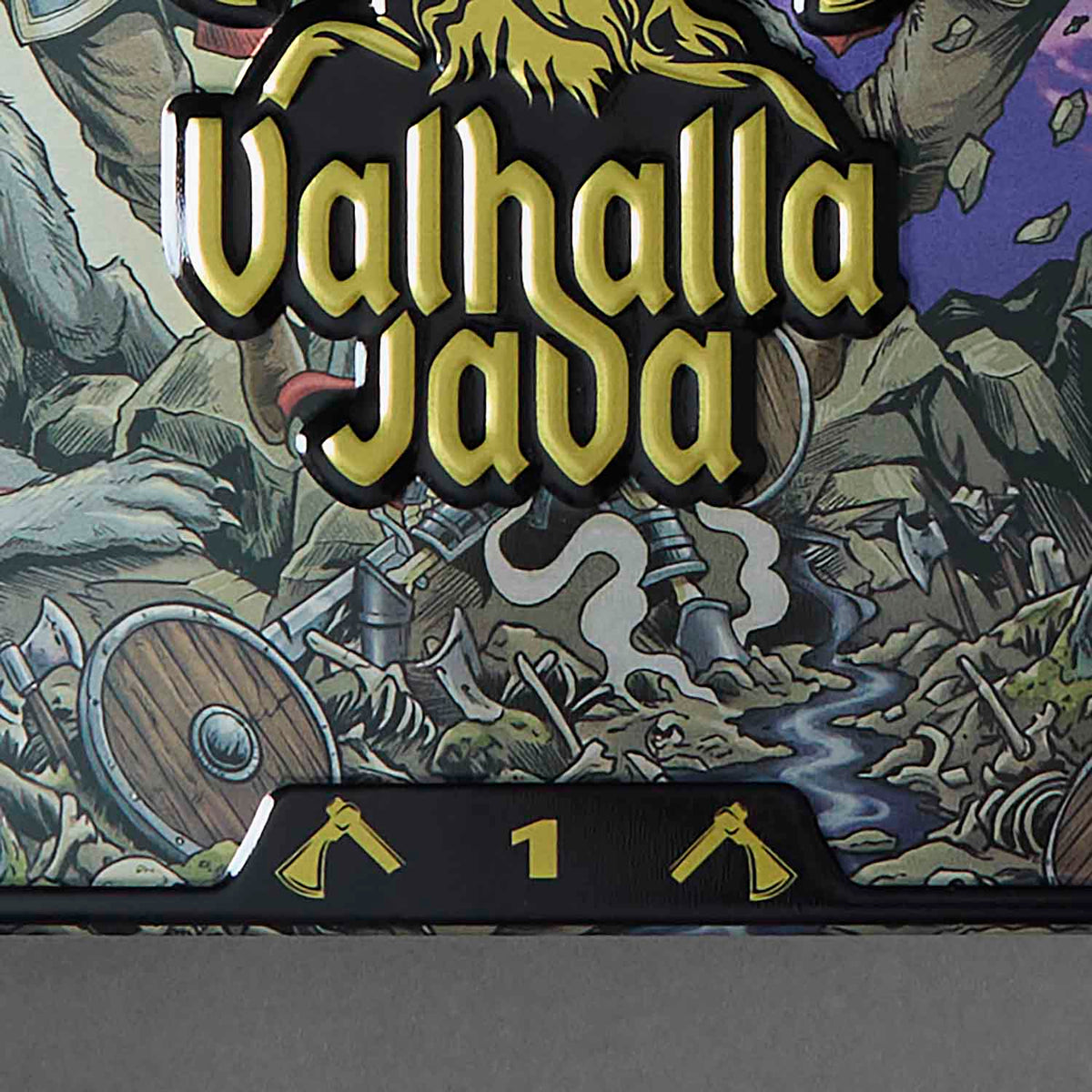 A detail shot of the Death Wish Coffee Allfather's Coffee Club Tin Sign.