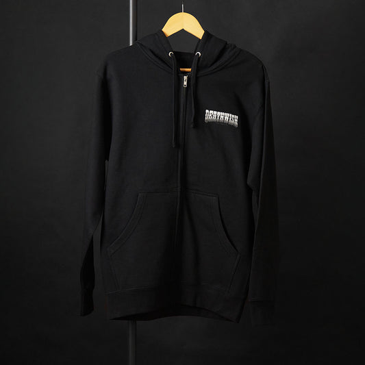 The front of the Death Wish Coffee Chemex Cowboy Zip Hoodie.