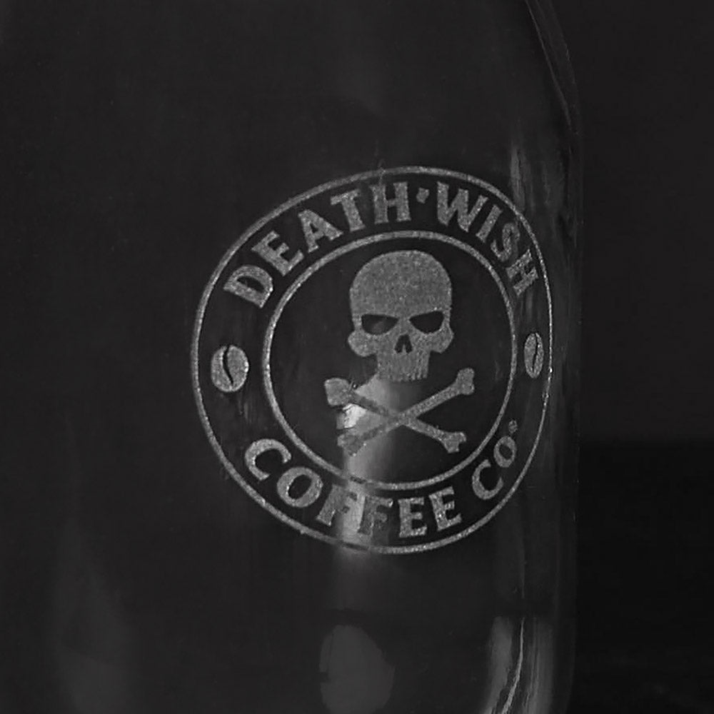Etched Logo Detail on the Death Wish Coffee Etched Mason Jar Set.