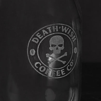 Etched Logo Detail on the Death Wish Coffee Etched Mason Jar Set.